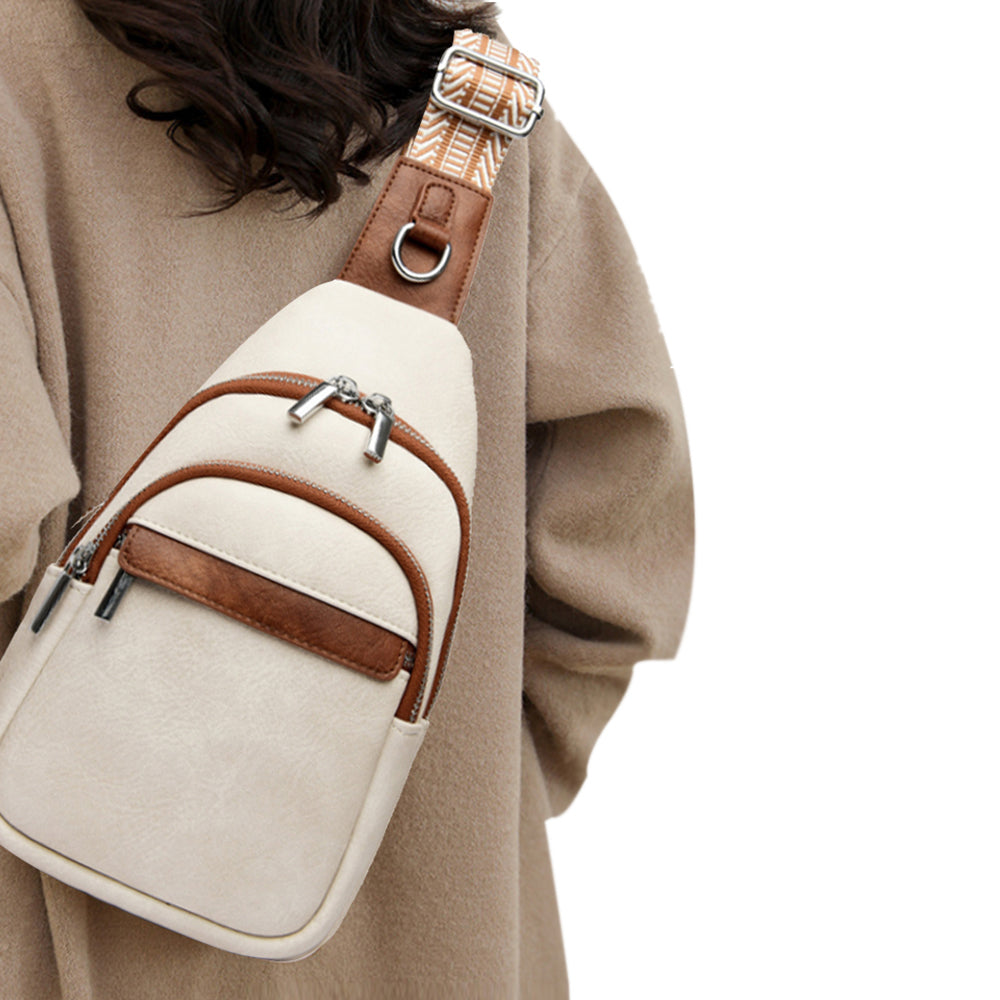 PU Leather Crossbody Chest Bag for Women Beige