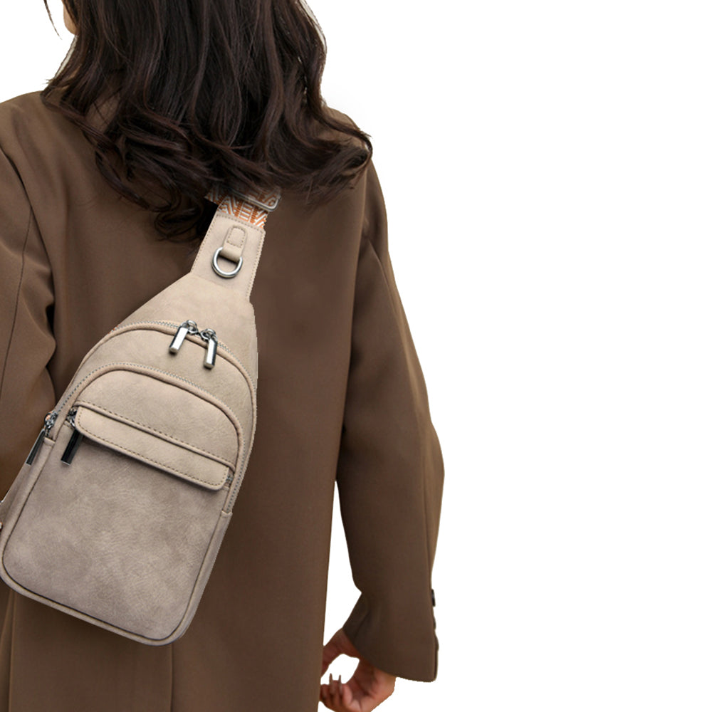 PU Leather Crossbody Chest Bag for Women Grey