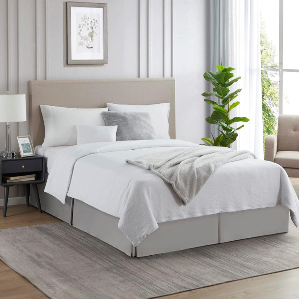 Pleated Bed Skirt Tailored Bed Skirt Corner Pleats 14 inch Drop Light Grey L