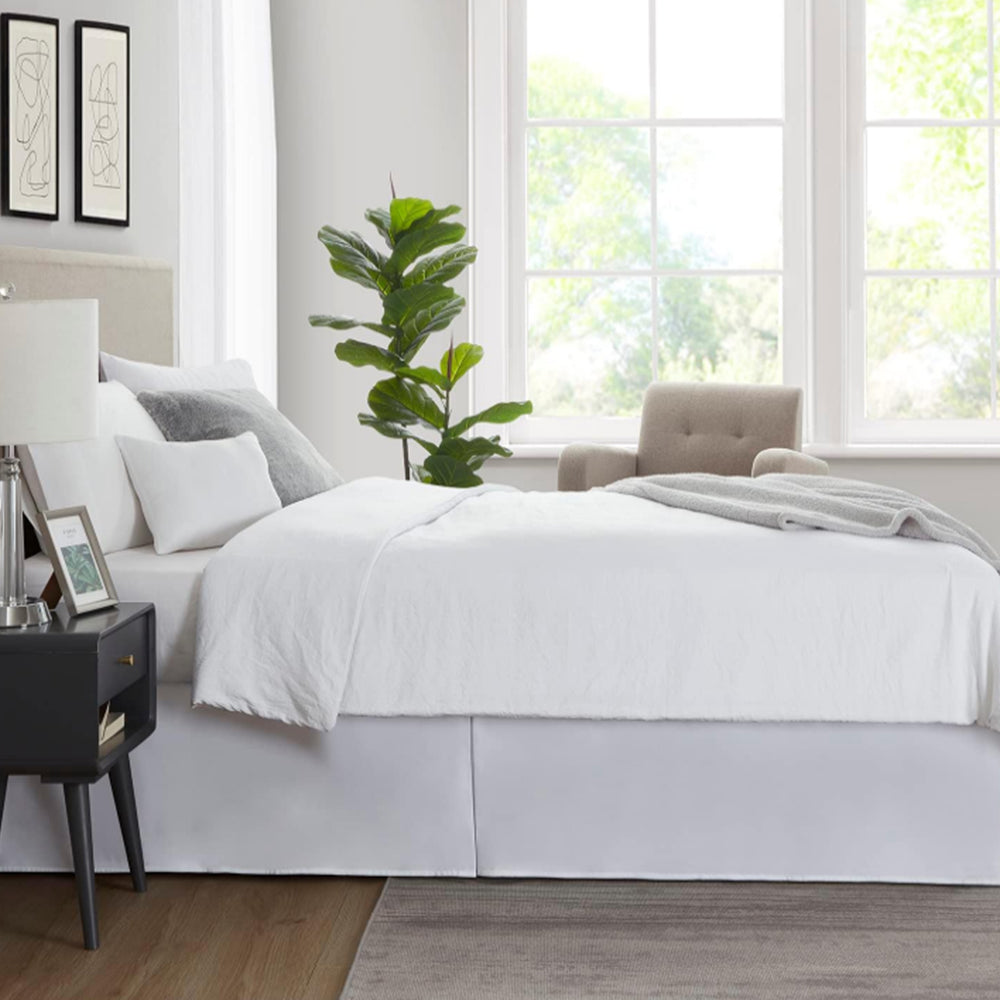 Pleated Bed Skirt Tailored Drop Bed Skirt Corner Pleats 14 Inch Drop White L