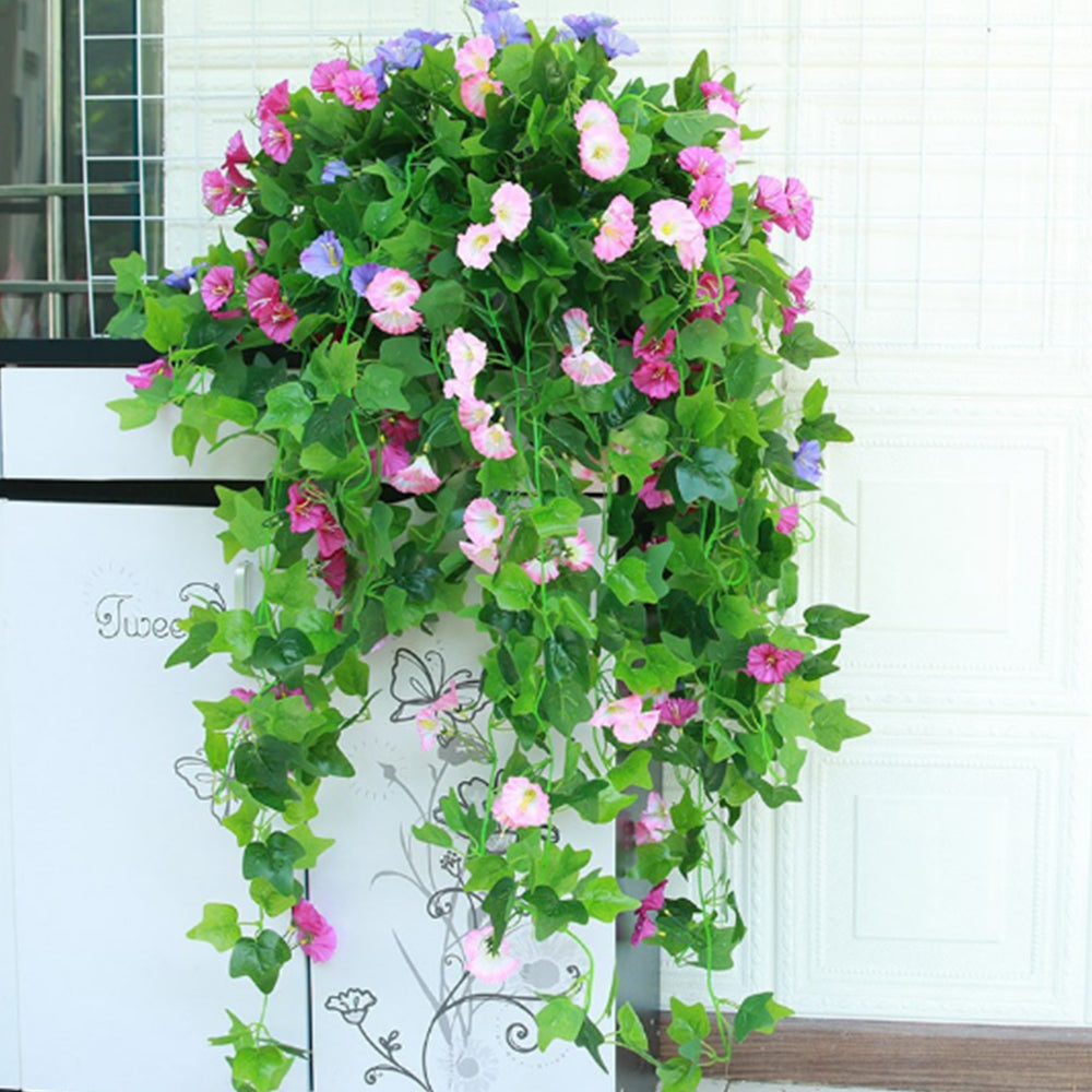 Artificial Morning Glory Vine Hanging Fake Plant for Home Garden Decor Pink