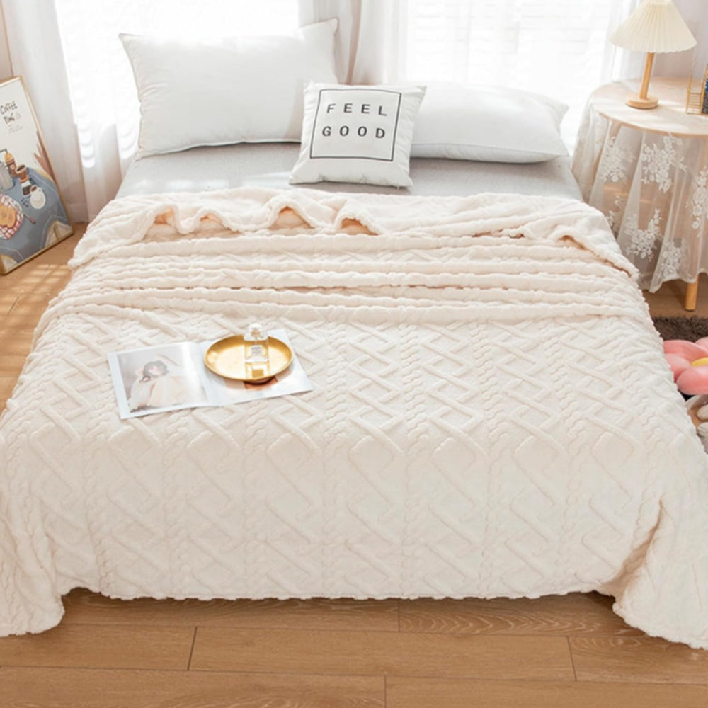 100x150cm Soft Reversible Plush Blanket Faux Fur Shaggy Throw Blanket Beige