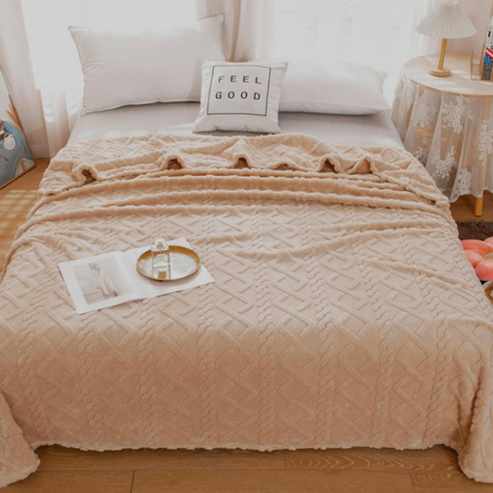 100x150cm Soft Reversible Plush Blanket Faux Fur Shaggy Throw Blanket Khaki