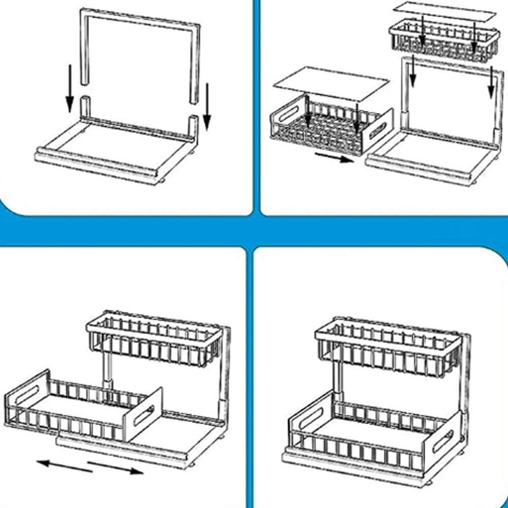 2Pcs 2-Tier Under Sink Organizer Storage Pull-out Sliding Drawer Basket Rack