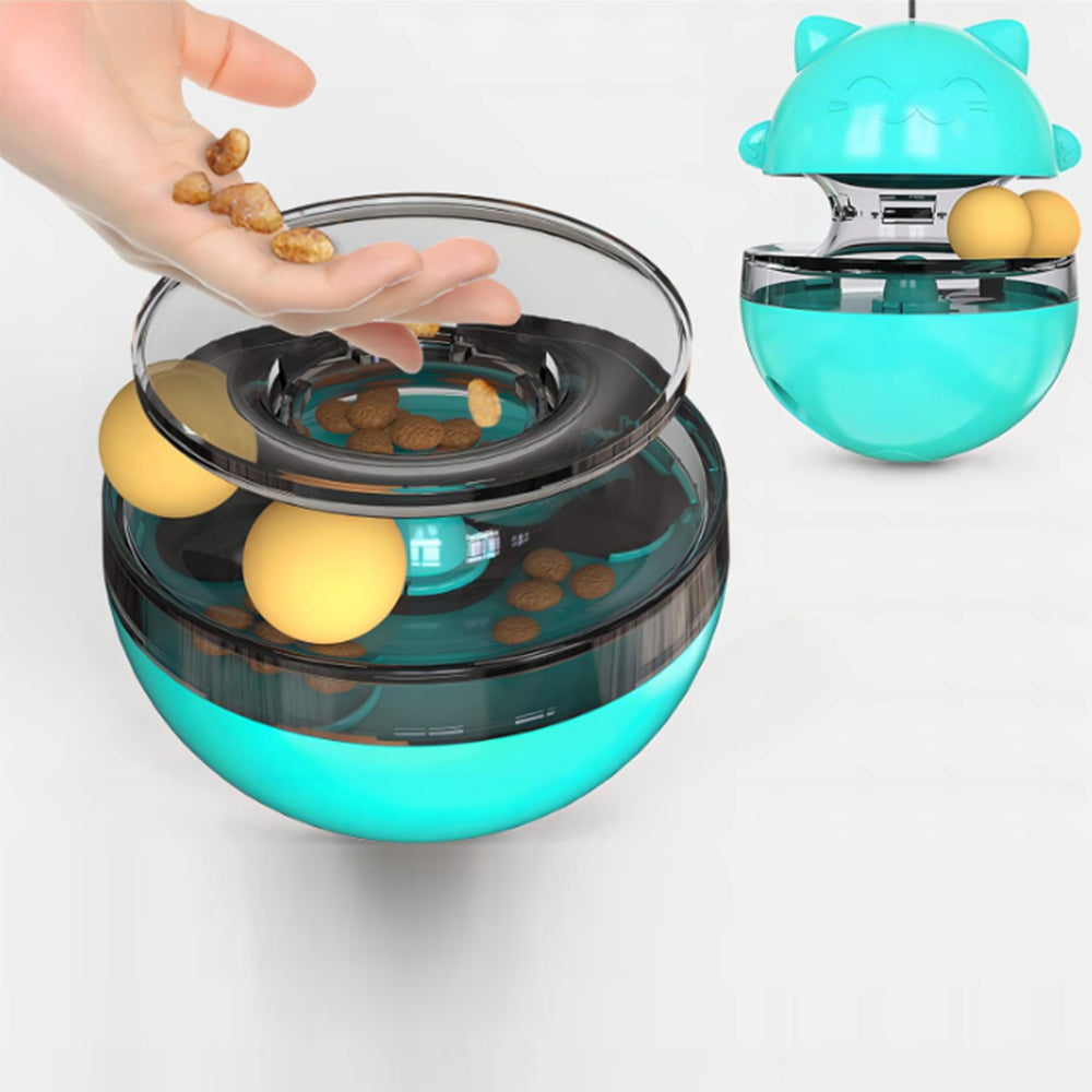 Cat Treat Dispenser Toy Ball Kitten Selfplay Interactive Tumbler Toy Cyan