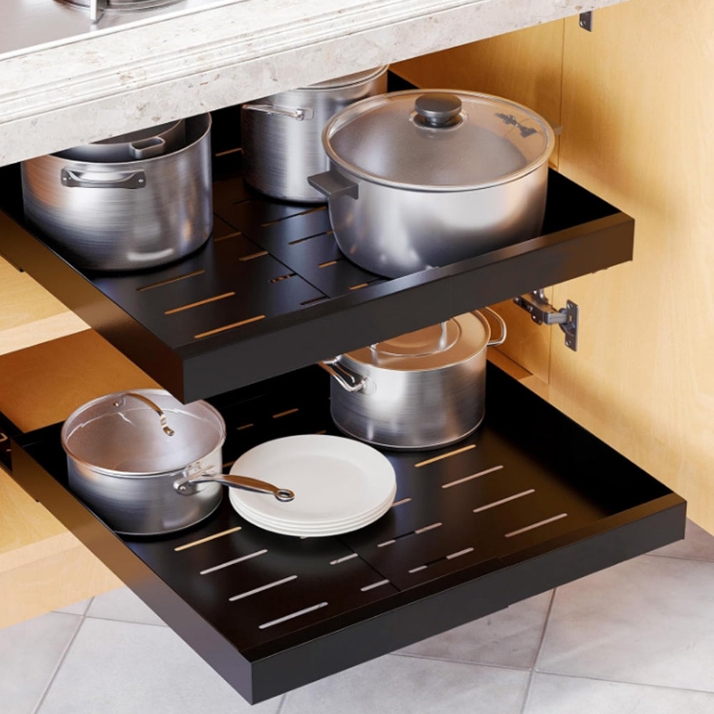 Pull Out Cabinet Organizer Expandable Drawer Storage Rack Slide Out Drawer Black