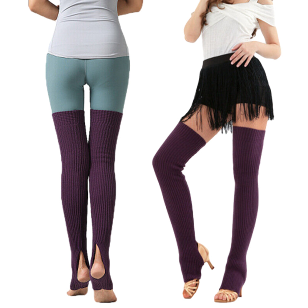 Women Knitted Boot Socks Over Knee Thigh High Stocking Leg Warmers Dark Purple