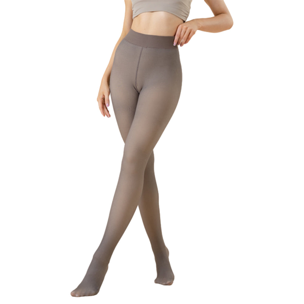 Women Thermal Lined Translucent Pantyhose Warm Fleece Tights Stockings Coffee
