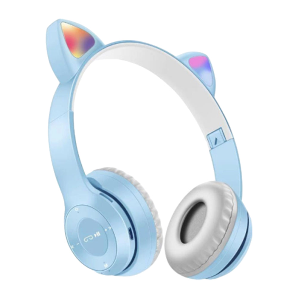 Bluetooth 5.0 Wireless Gaming Cat Ear Headset Foldable LED Kitty Headphone Blue