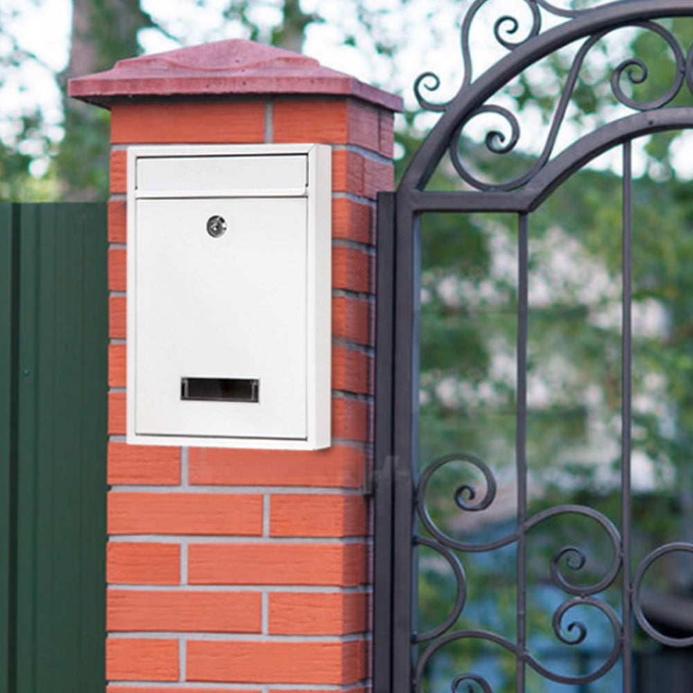 Wall Mounted Mailbox Lockable Steel Post Mail Letter Box Large Postbox White