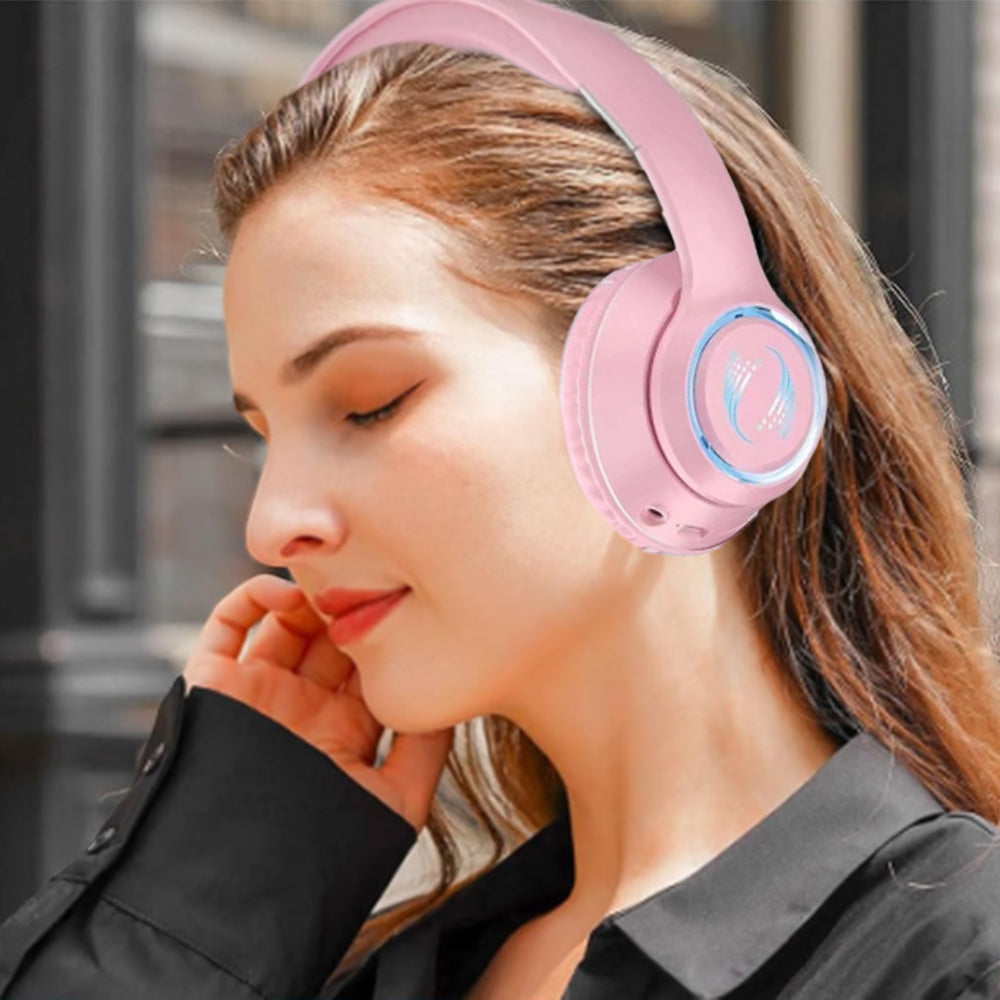Wireless Bluetooth Headphone Noise Cancelling Stereo Over-Ear Earphones Pink
