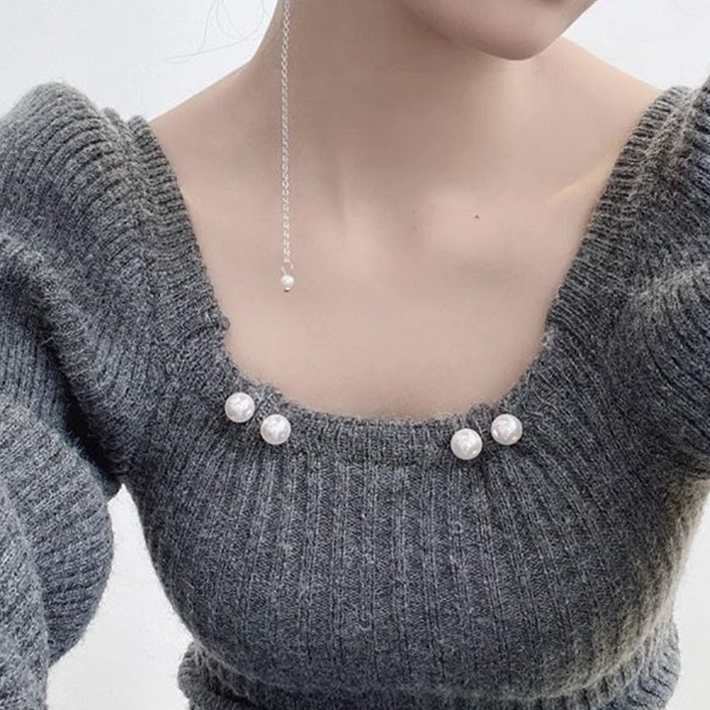 16Pcs Brooch Pins Anti-Exposure Neckline Double-Headed Artificial Pearl Pins ST1