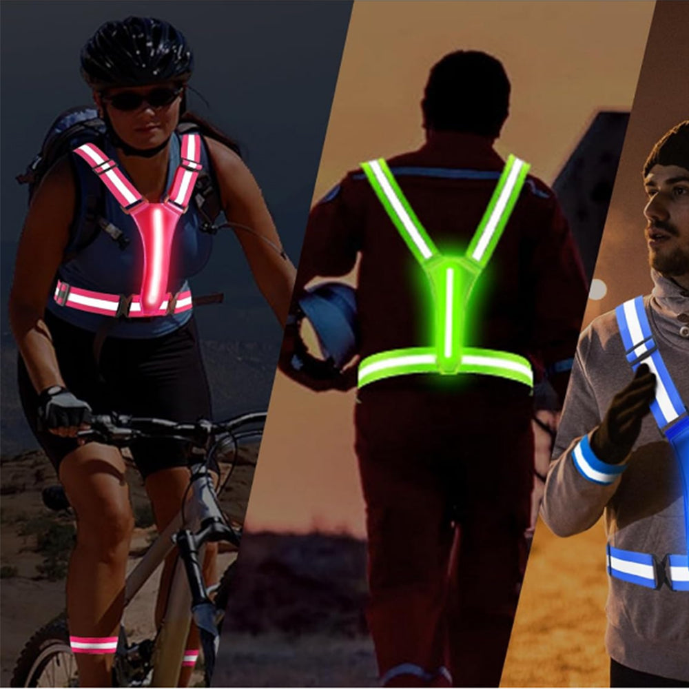 LED Reflective Vest for Night Running Cycling High Visibility Safety Vest Blue
