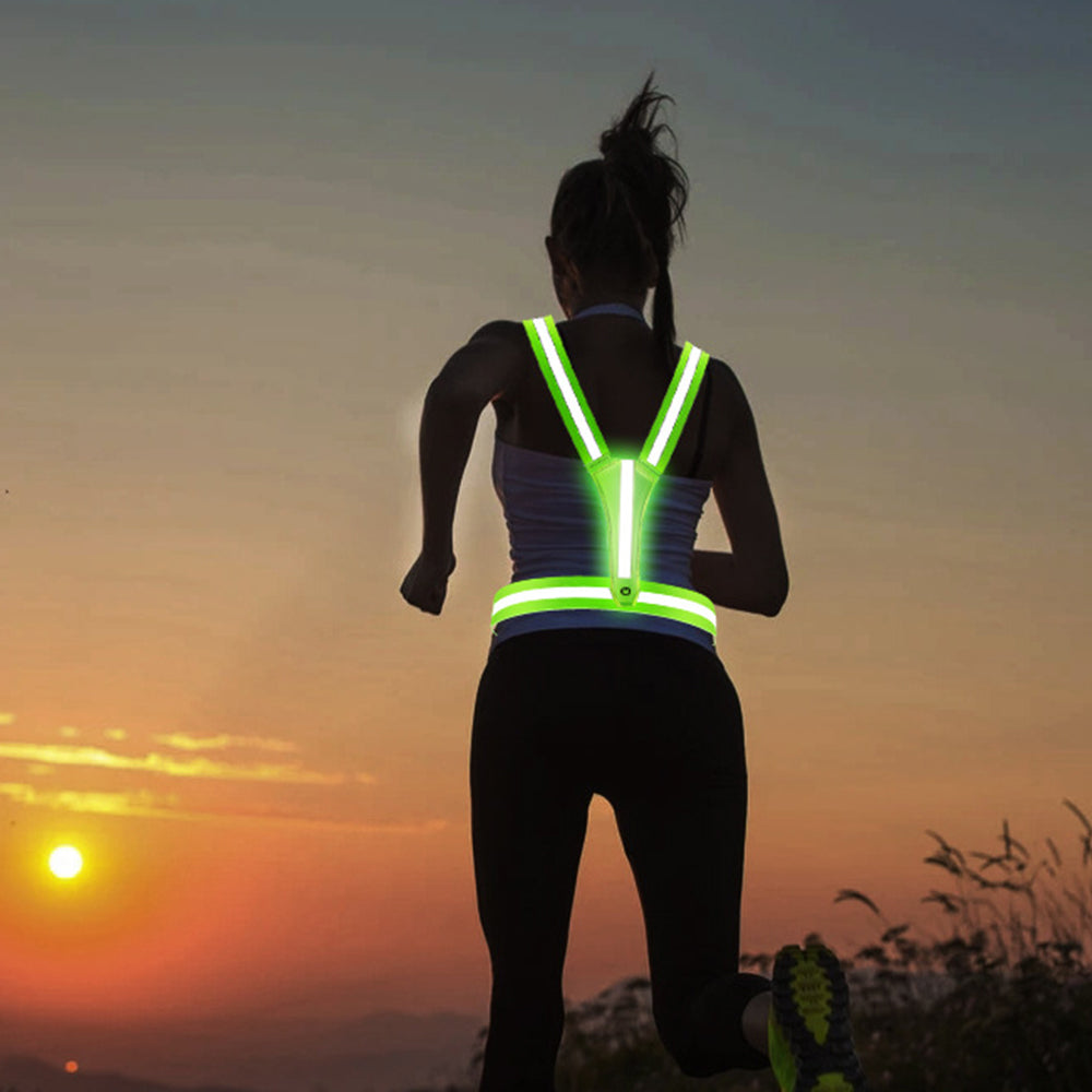 LED Reflective Vest for Night Running Cycling High Visibility Safety Vest Green