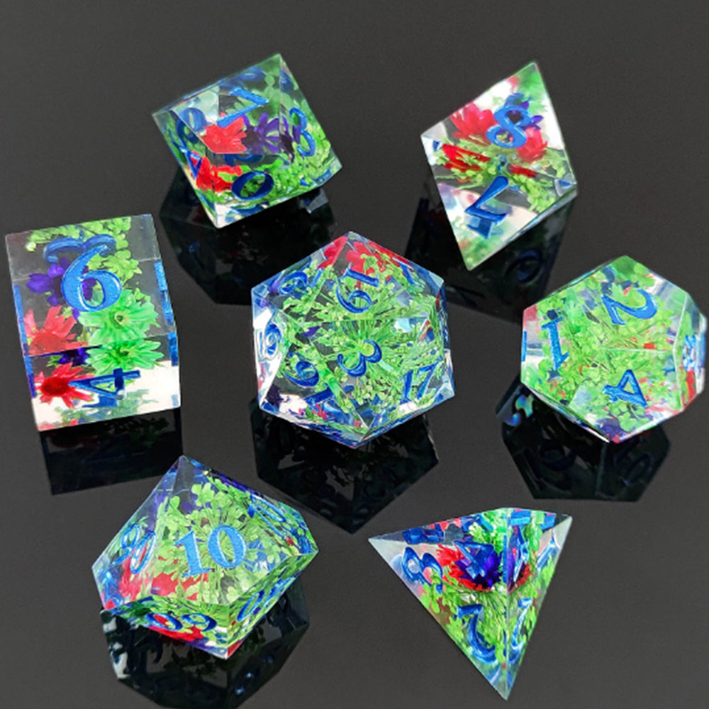 Enchanted Starlight 7 Dice Precision Edged Set for RPG DND Tabletop Game Green