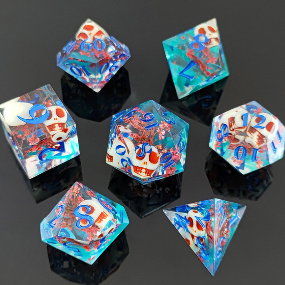 Enchanted Starlight 7 Dice Precision Edged Set for RPG DND Tabletop Game Cyan
