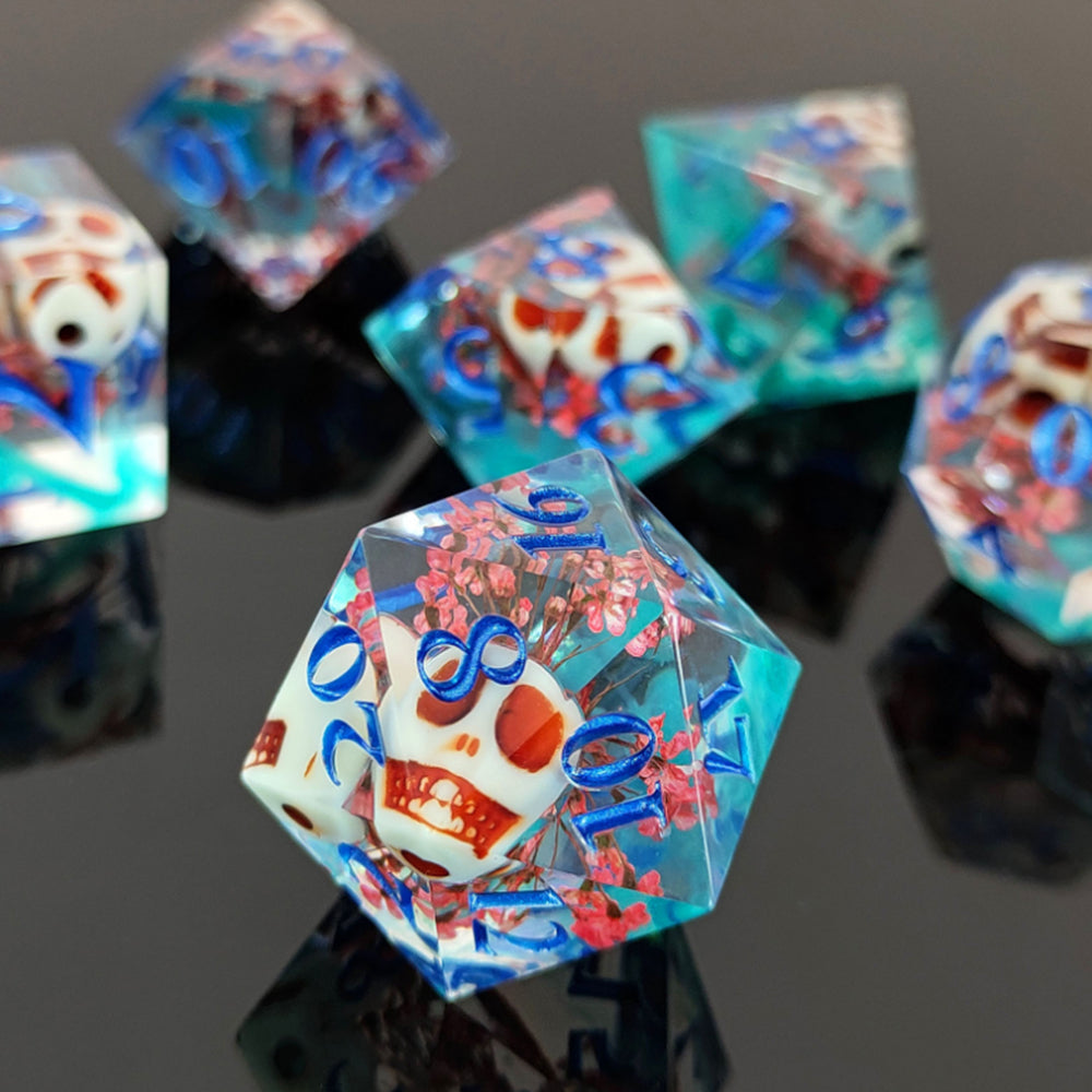 Enchanted Starlight 7 Dice Precision Edged Set for RPG DND Tabletop Game Cyan