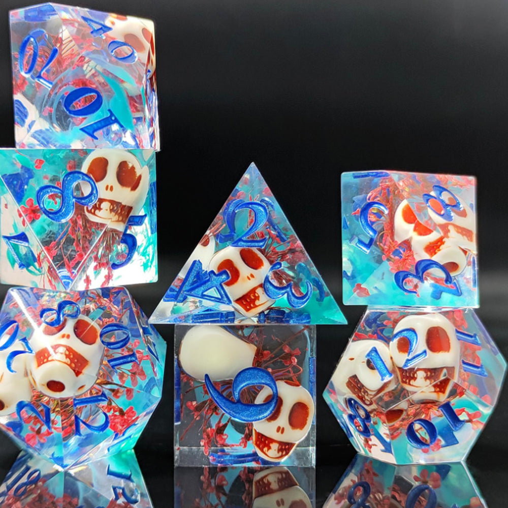 Enchanted Starlight 7 Dice Precision Edged Set for RPG DND Tabletop Game Cyan