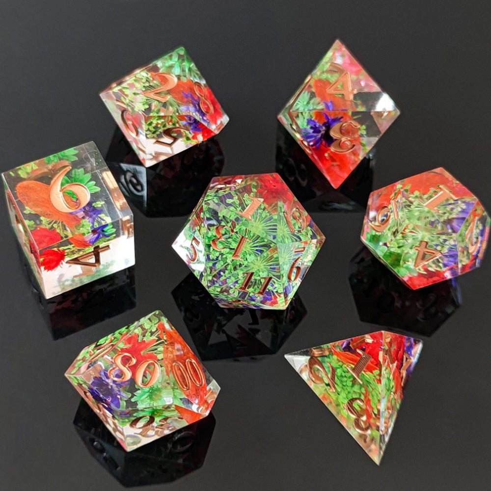 Enchanted Starlight 7 Dice Precision Edged Set for RPG DND Tabletop Game Red