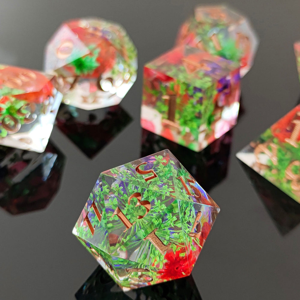 Enchanted Starlight 7 Dice Precision Edged Set for RPG DND Tabletop Game Red