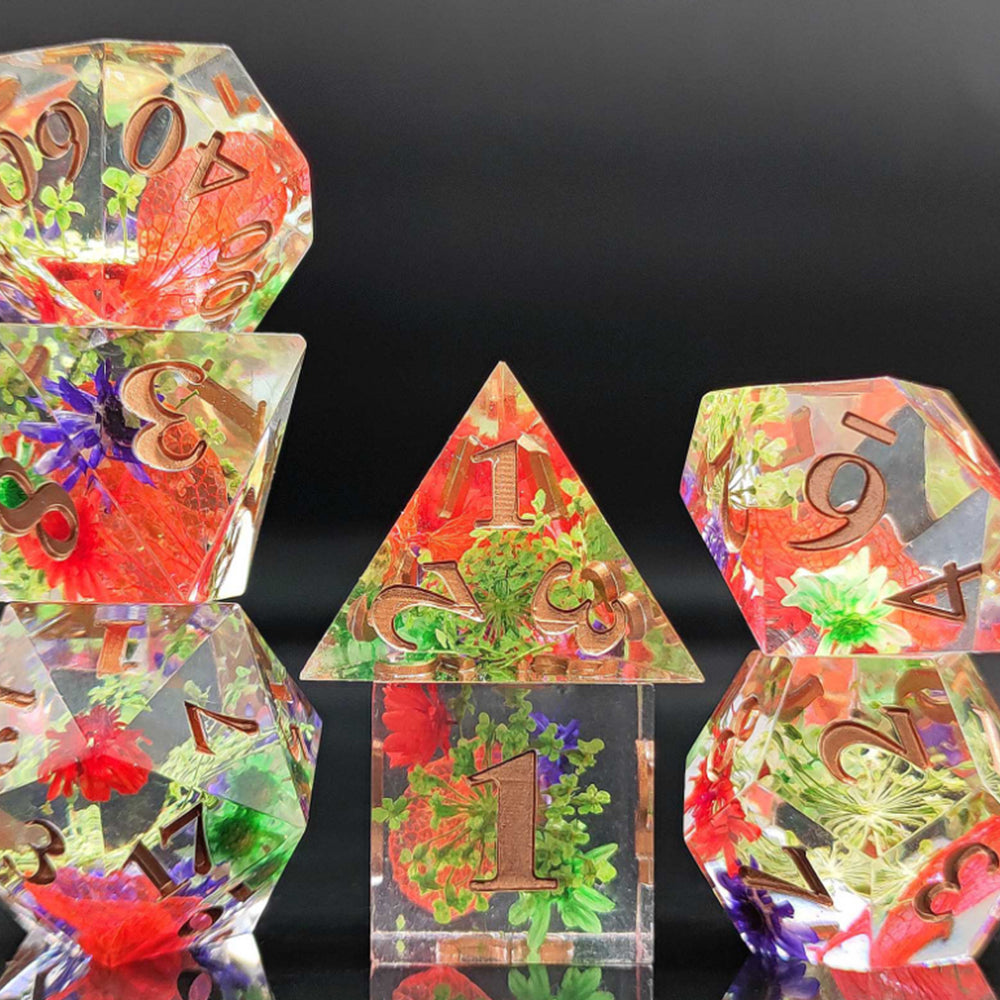 Enchanted Starlight 7 Dice Precision Edged Set for RPG DND Tabletop Game Red