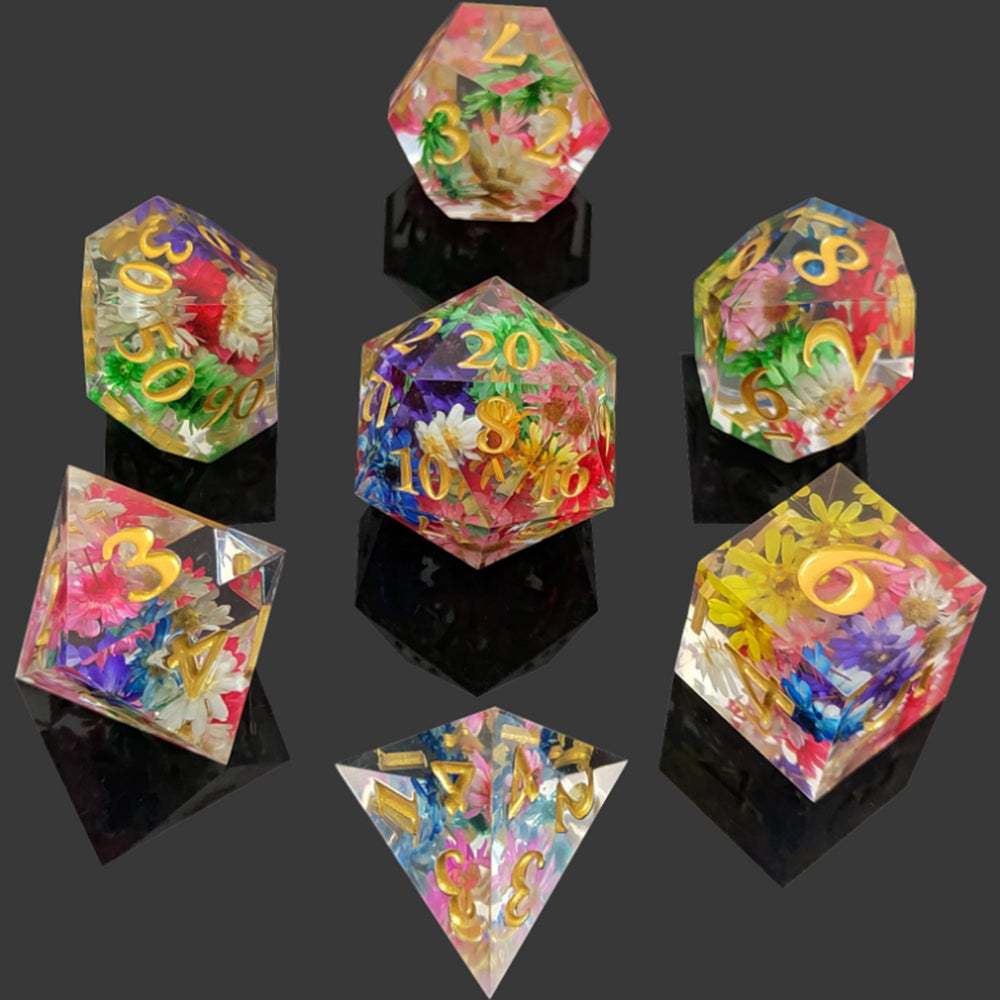 Enchanted Starlight 7 Dice Precision Edged Set for RPG DND Tabletop Game Yellow