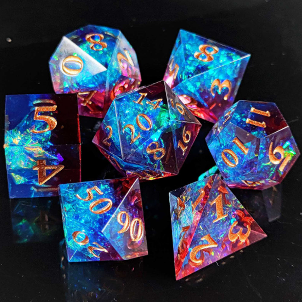 Enchanted Starlight 7 Dice Precision Edged Set for RPG DND Tabletop Game Blue