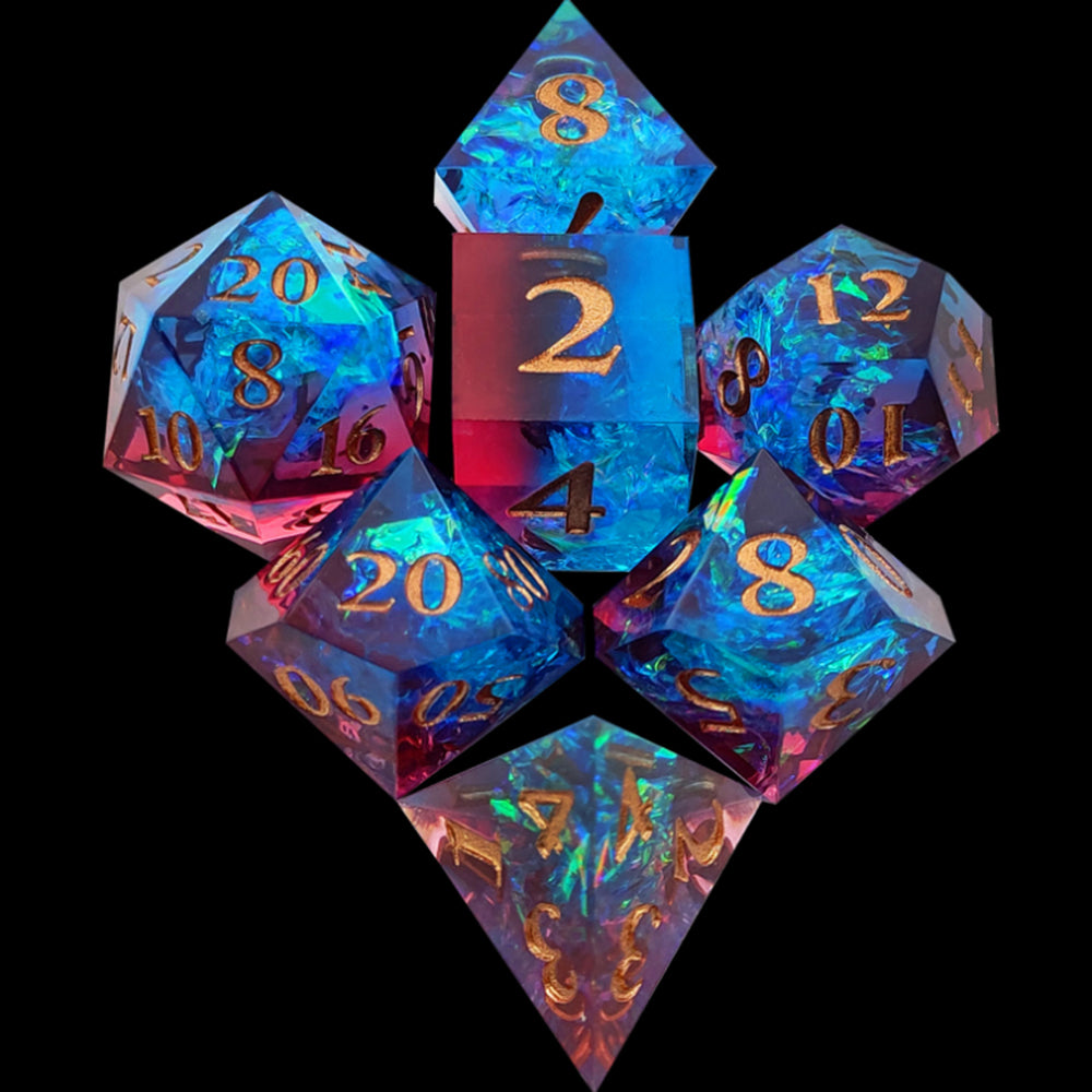 Enchanted Starlight 7 Dice Precision Edged Set for RPG DND Tabletop Game Blue