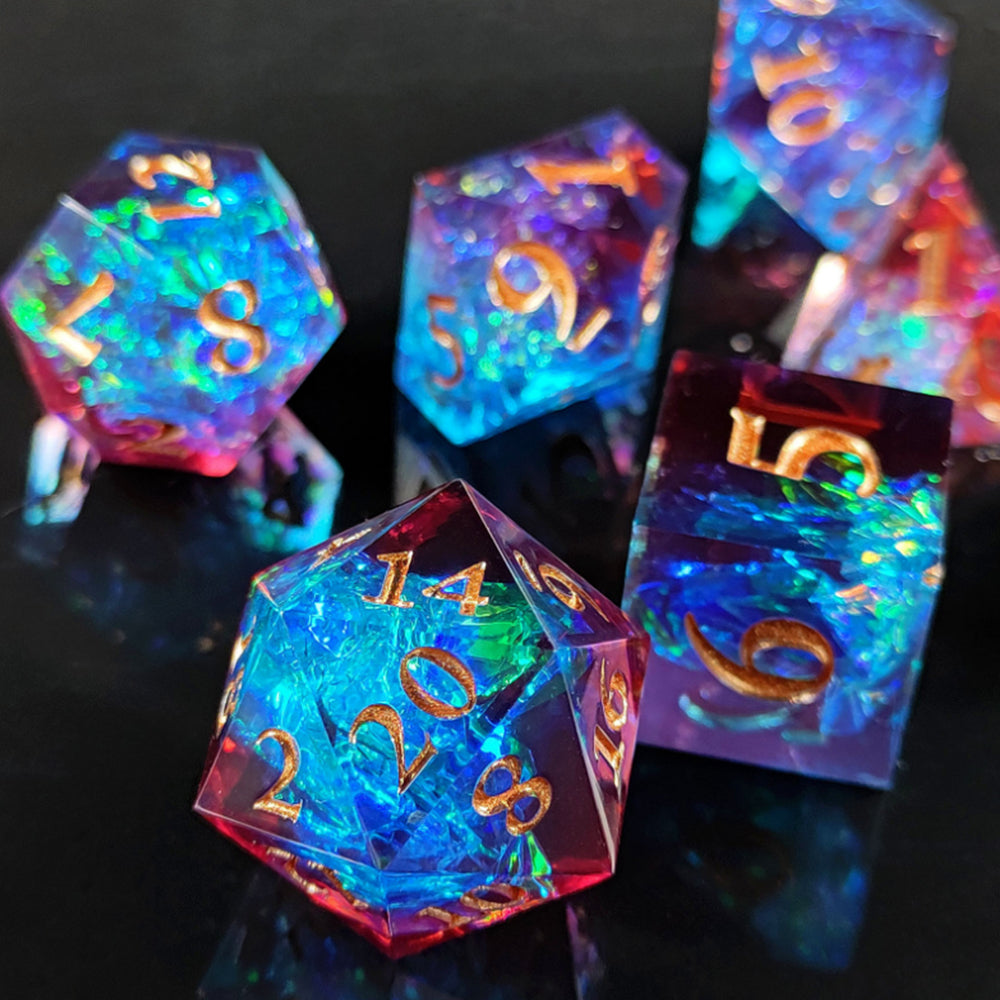 Enchanted Starlight 7 Dice Precision Edged Set for RPG DND Tabletop Game Blue