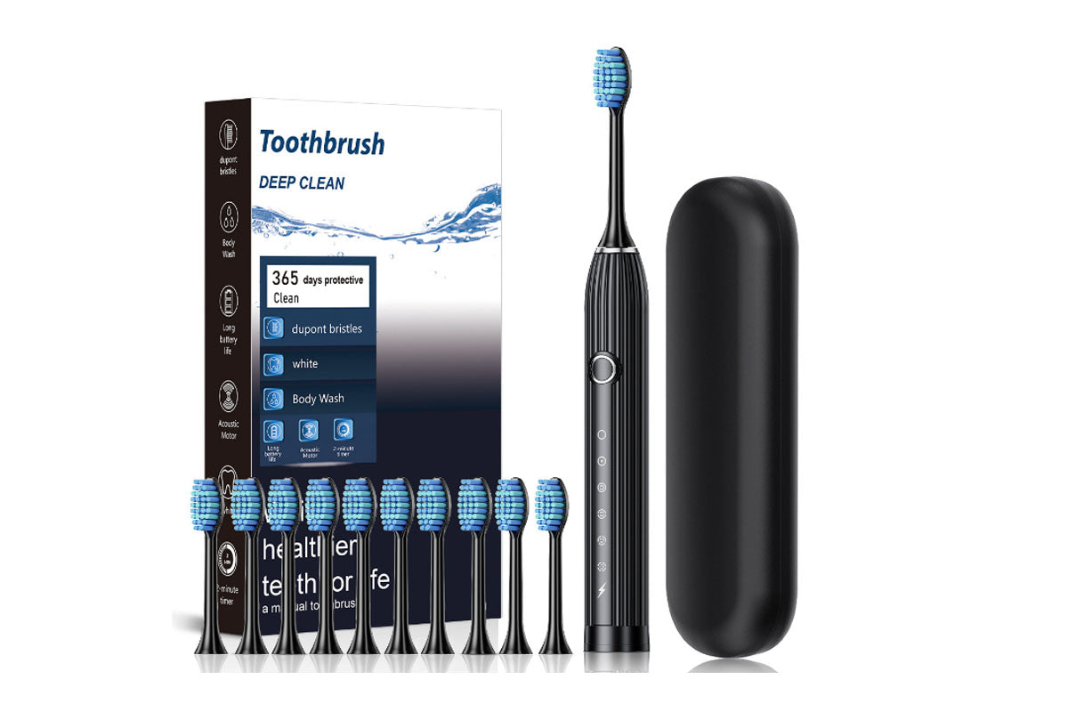 Electric Toothbrush with 10 Brush Heads and Travel Case