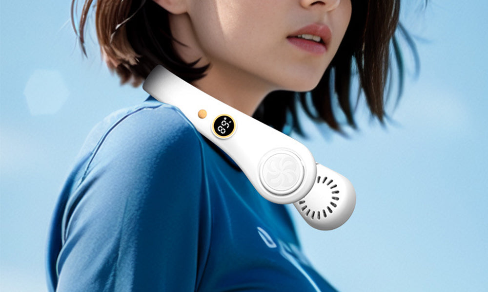 5-Speed Portable Bladeless Neck Fan LED Display Rechargeable Cooling Fan