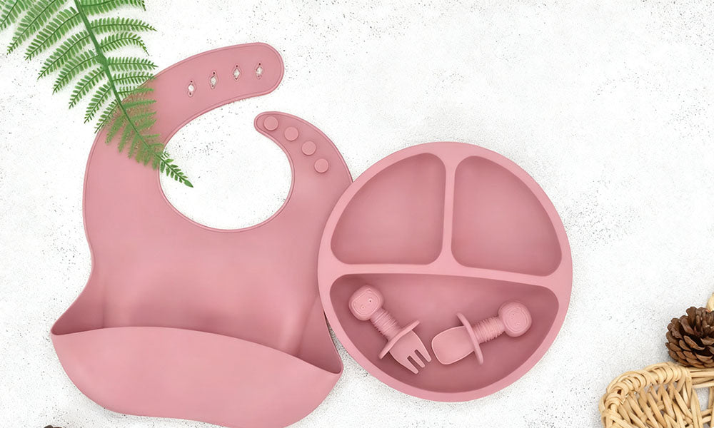 10-Piece Silicone Baby Feeding Set with Suction Plate Bowl Bib Cup and Utensils