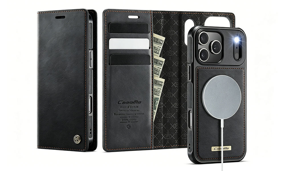 Detachable Wallet Phone Case Flip Cover for iPhone 17 Compatible with Magnetic Charging