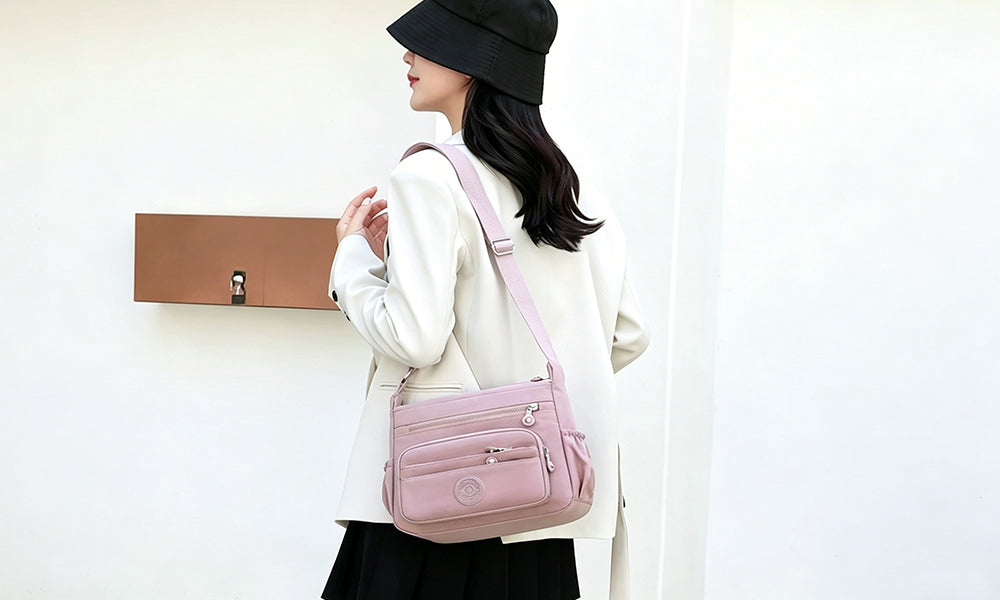 Women Crossbody Bag Multi Pocket Nylon Shoulder Bag for Travel Daily Use