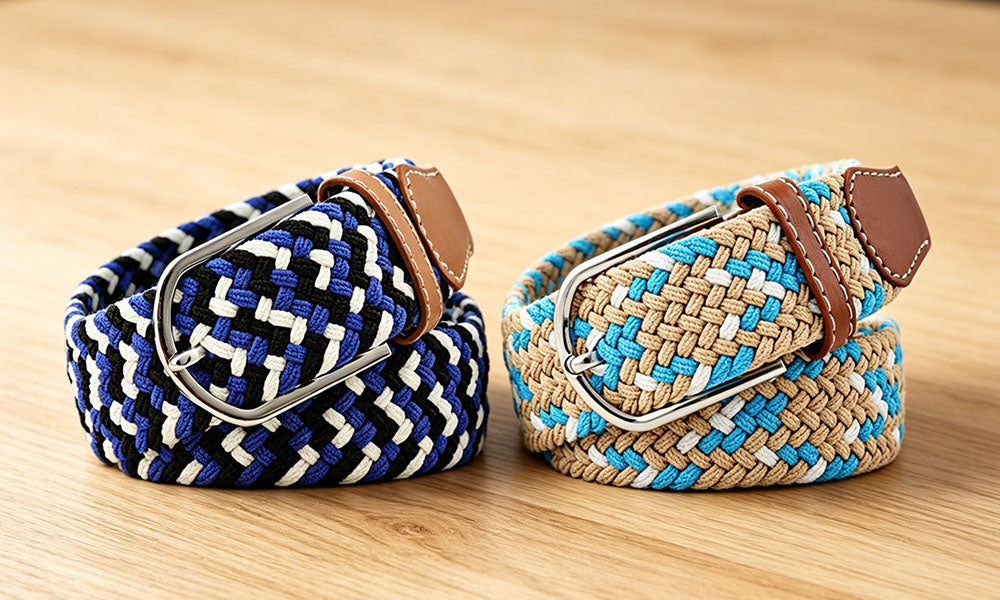 2Pcs Elastic Braided Leather Belt for Men and Women Canvas Stretch Woven Casual Belt
