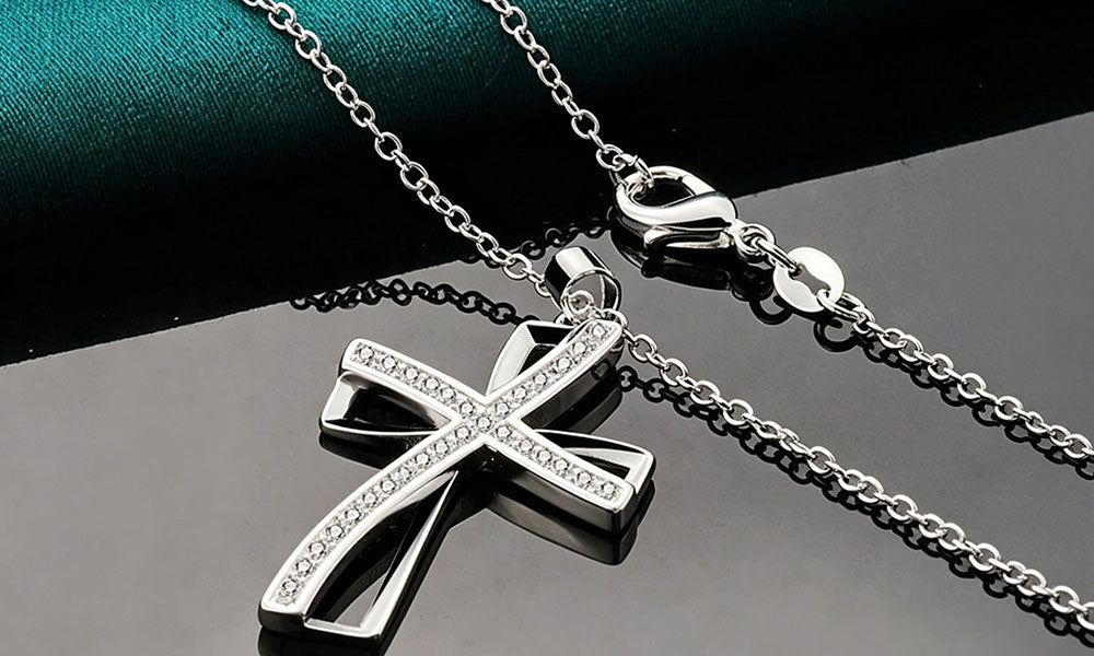 2Pcs Layered Cross Necklace Pendant Chain Set for Men and Women