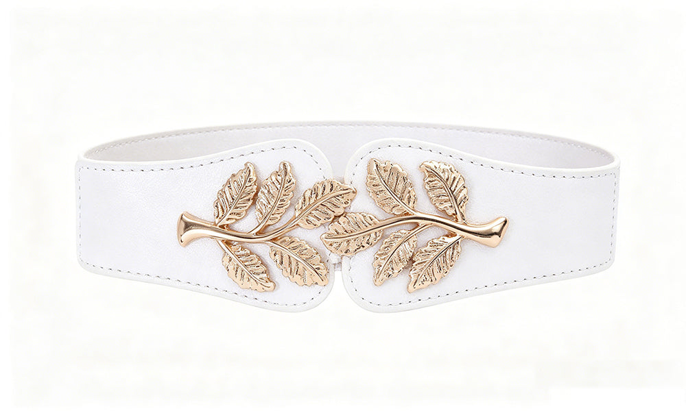 4Pcs Elastic Waist Belt For Women Metal Leaf Buckle Stretch Dress Waist Belt Set