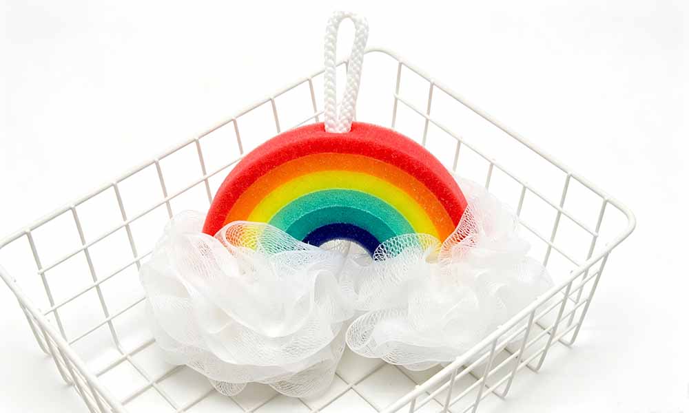 3Pcs Rainbow Mesh Shower Sponge Bath Puffs