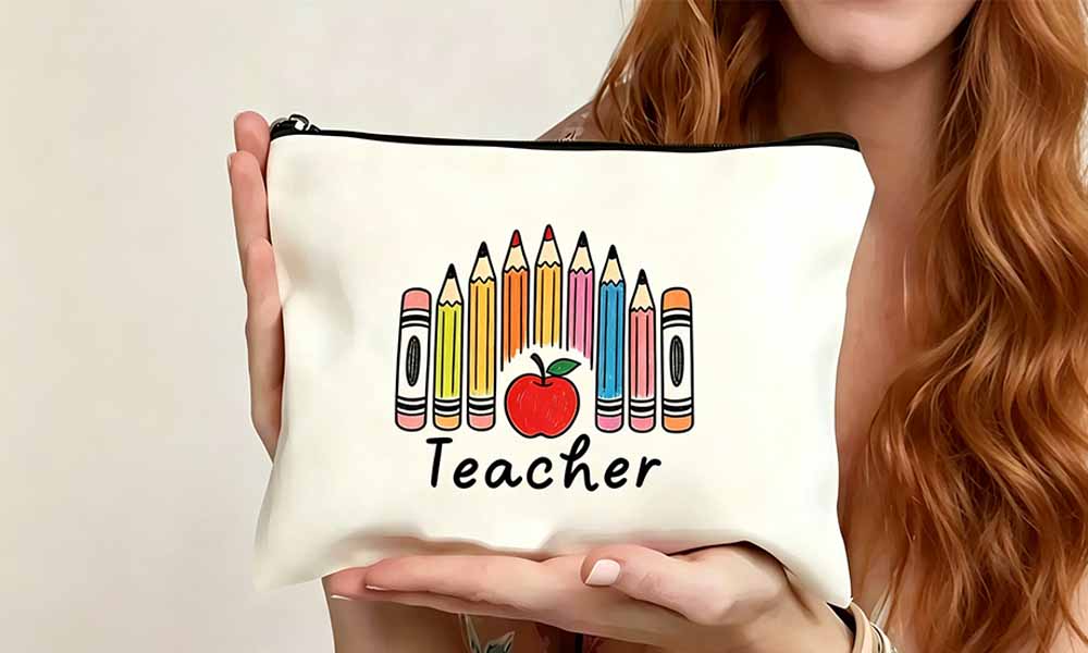 4 Teacher Theme Polyester Cotton Pencil Makeup and Travel Pouches