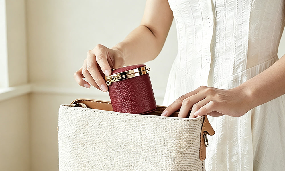 Genuine Leather Kiss Lock Coin and Jewelry Pouch with Inner Strap