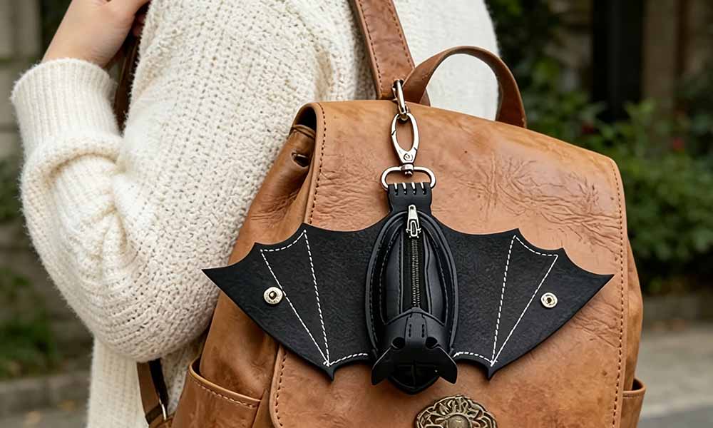 3 PCS Bat Wing PU Leather Coin Purses with Zippers and Key Rings