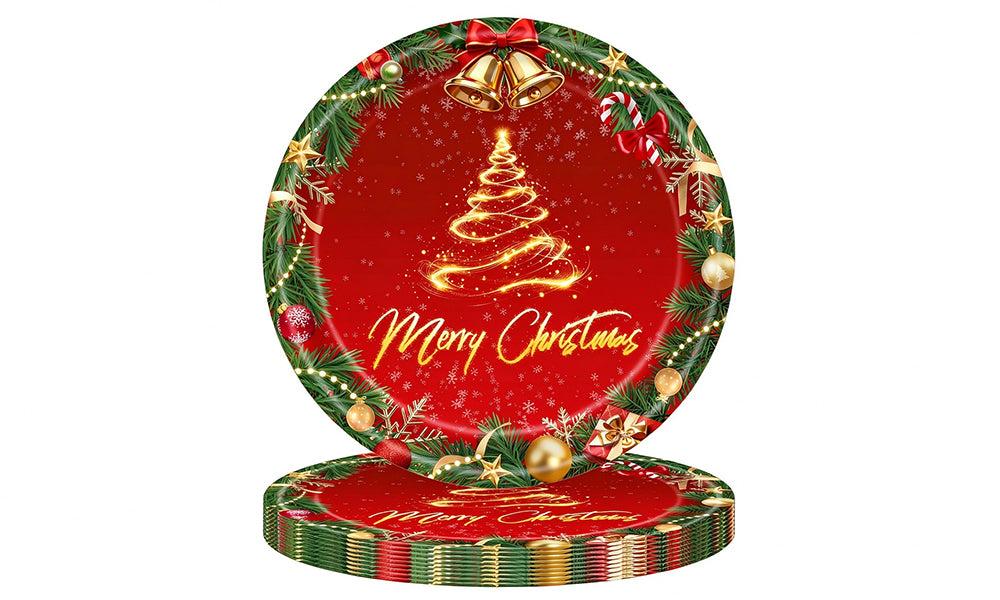 140 Piece Christmas Party Tableware Set Red Green Gold Holiday Design