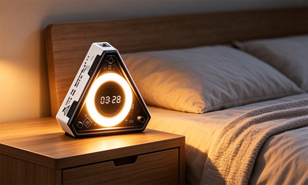 Rechargeable Mecha Triangle Night Light with Digital Clock and SOS Mode