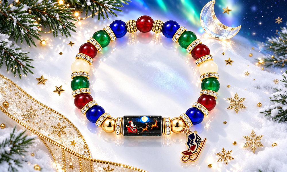 Christmas Bracelet with Gift Box and Zinc Alloy Glass Beads