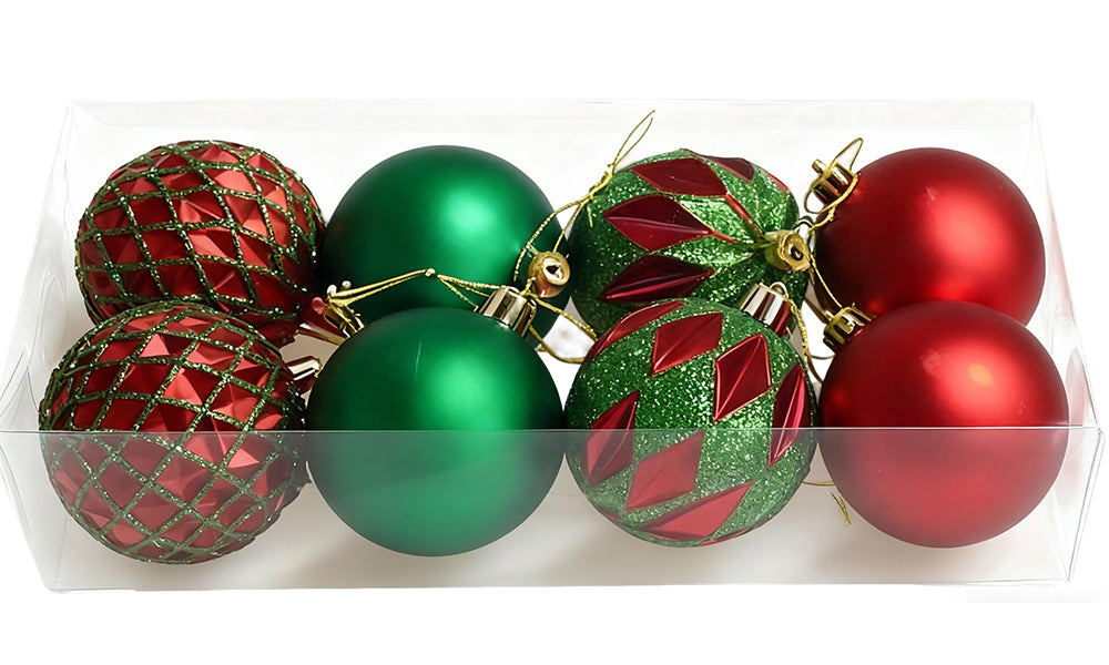 8Pcs Mixed Christmas Balls Ornaments Set for Xmas Tree Decorations