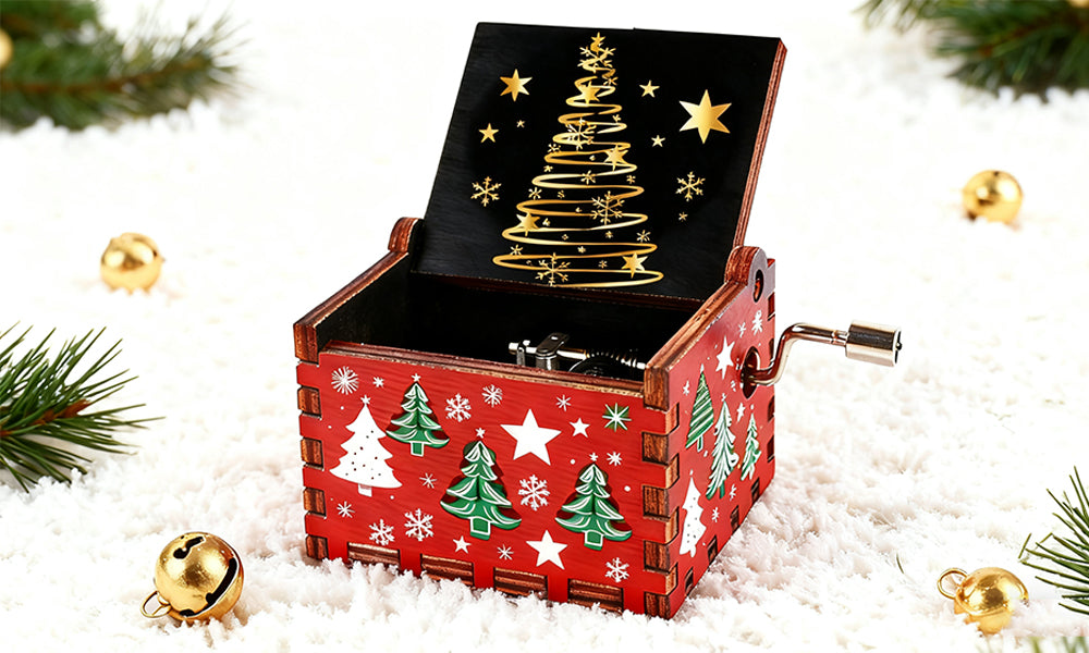 Hand Crank Christmas Wooden Music Box Xmas Toy