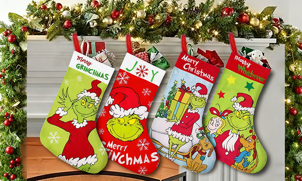 4-Pack Grinch-Inspired Christmas Stockings Holiday Decorations