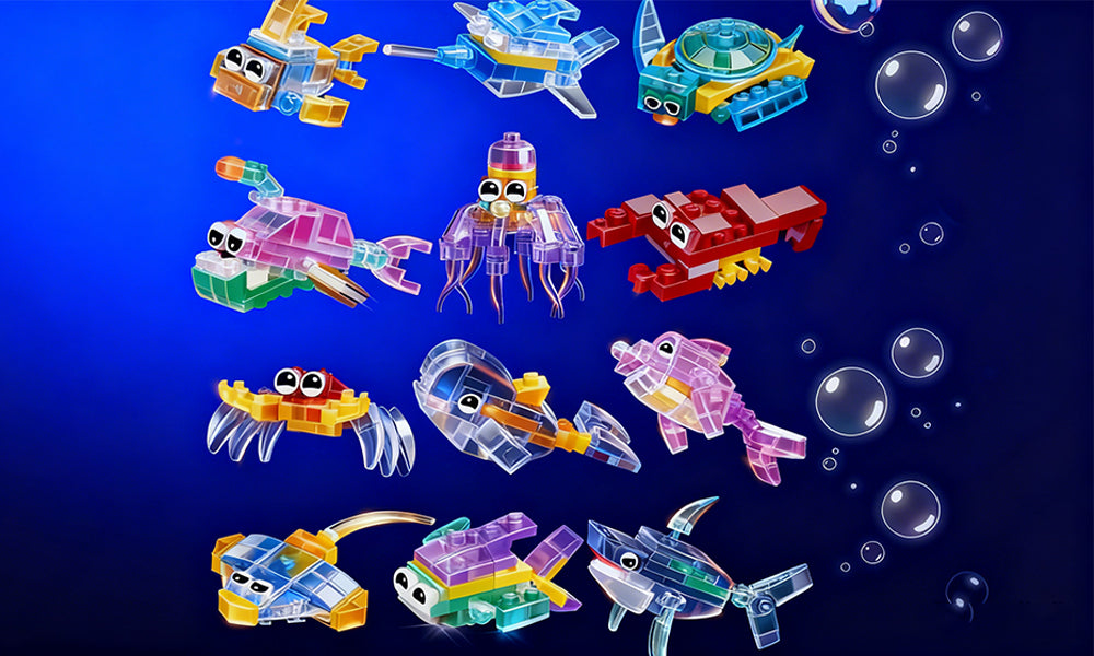 12-in-1 Transparent Colorful Animal Building Blocks Set for 6+
