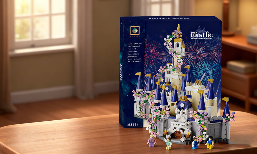 Castle Building Blocks Set with Arcrylic Cover and String Light for 8+