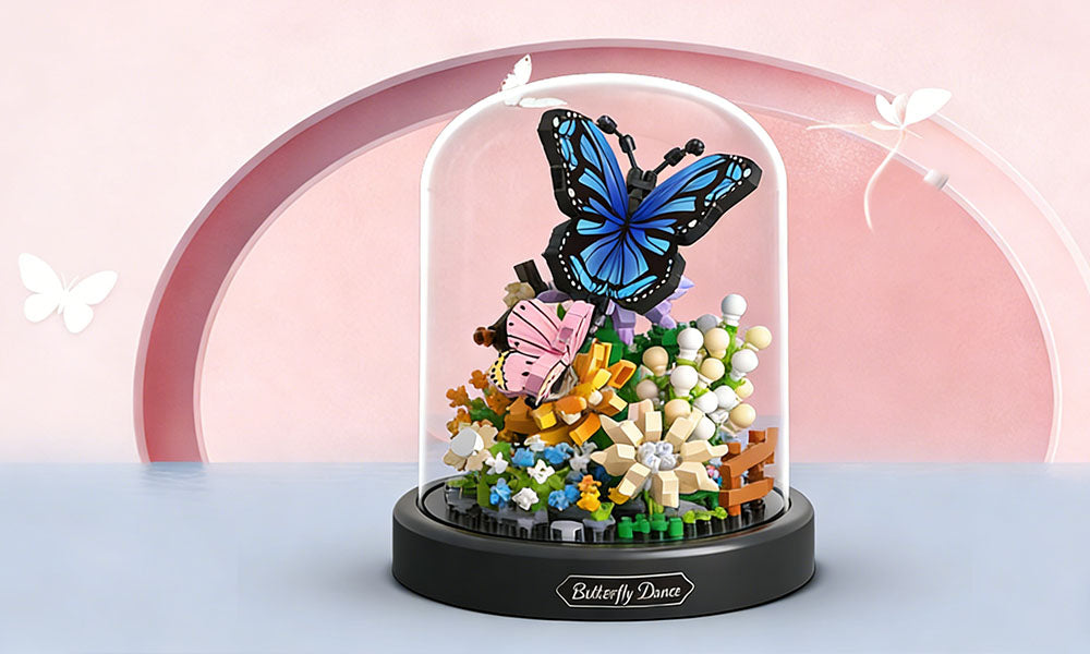 1 Set Building Block Flower Sculpture DIY Assembly Kit with Display Cover